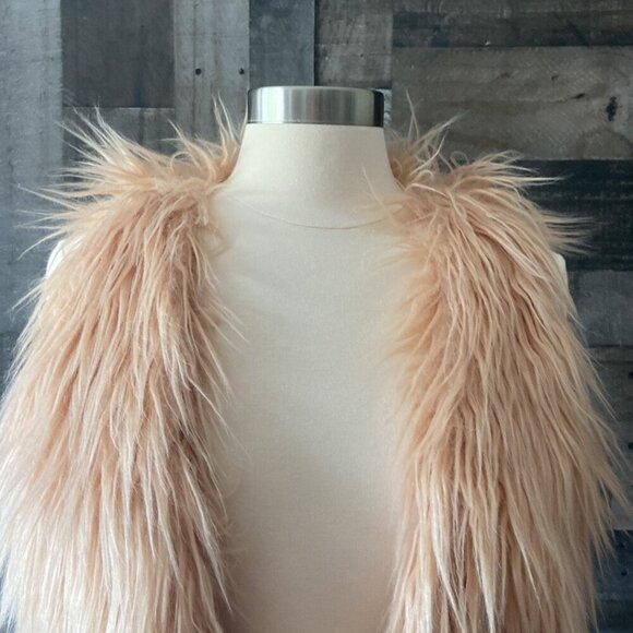 Peach faux fur vest OS funky festival boho hippie cosplay 60's Halloween costume - Picture 2 of 10